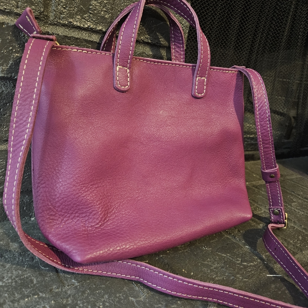 RARE NEW Portland Leather Goods Purple Leather Medium Crossbody
